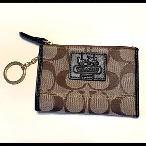 COACH Signature, Coin/Card/Bill Wallet w/Key Chain, Canvas & Leather, Never Used